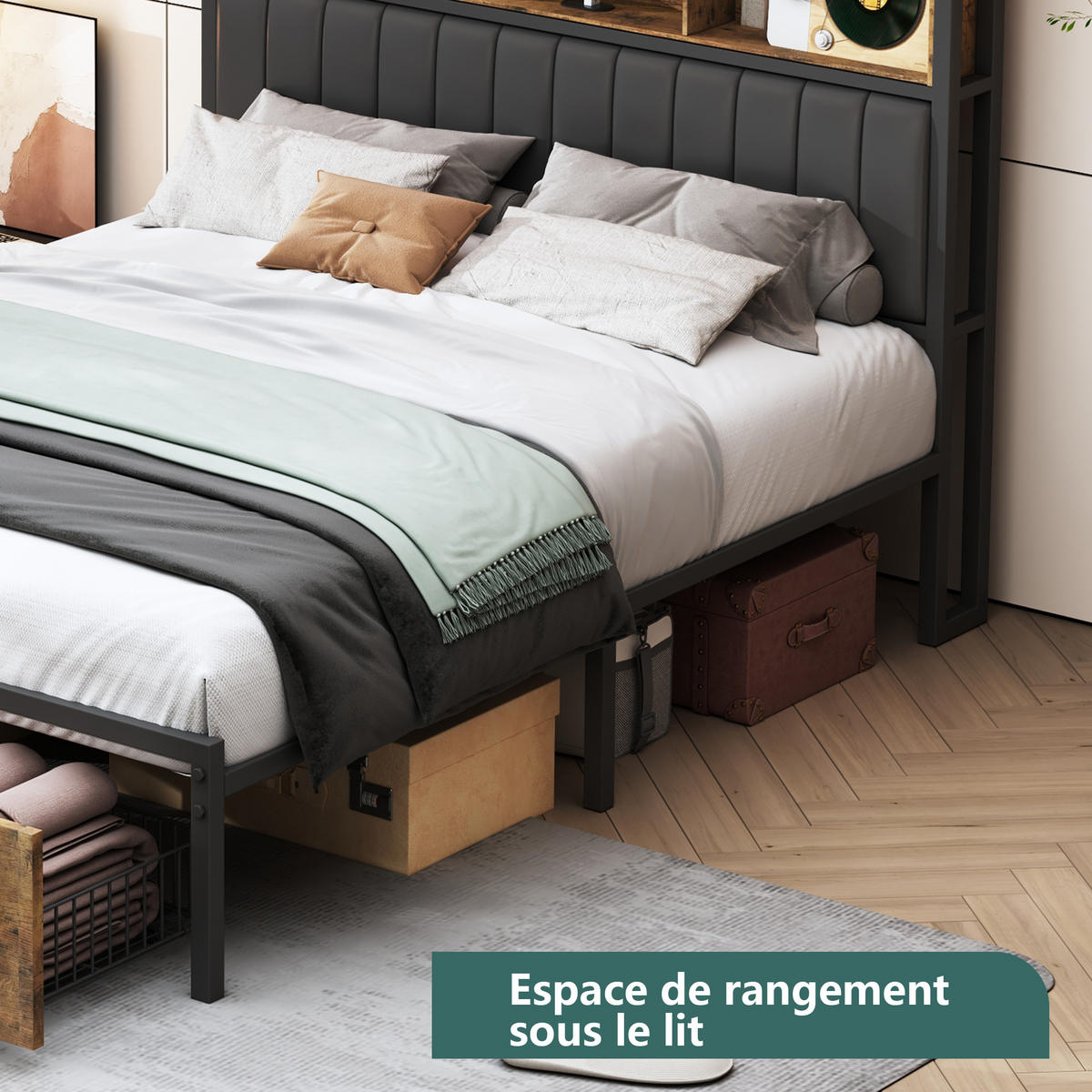 POLSTERBETT 140x200 cm LED USB Stauraum Lattenrost PU Kopfteil schwarz - Schwarz, Holz (140/200cm) - LEBENLANG