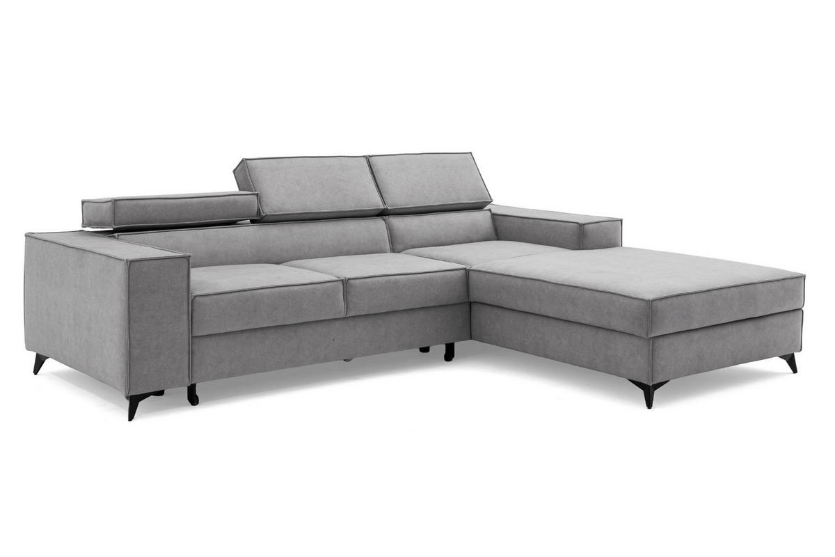ECKSOFA PURE S Rechts mit Schlaffunktion 127x215 Velours Hellgrau - Hellgrau/Schwarz, Holz/Textil (204/281cm) - Muffo
