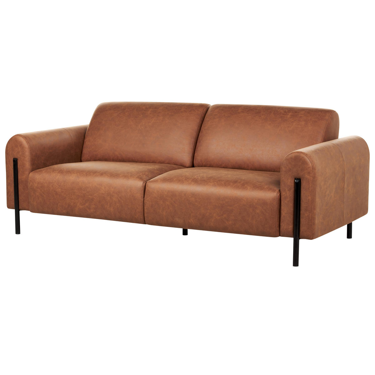 3-SITZER-SOFA Lederoptik goldbraun Askim - Rotbraun/Schwarz, Textil (207/87/89cm) - Beliani
