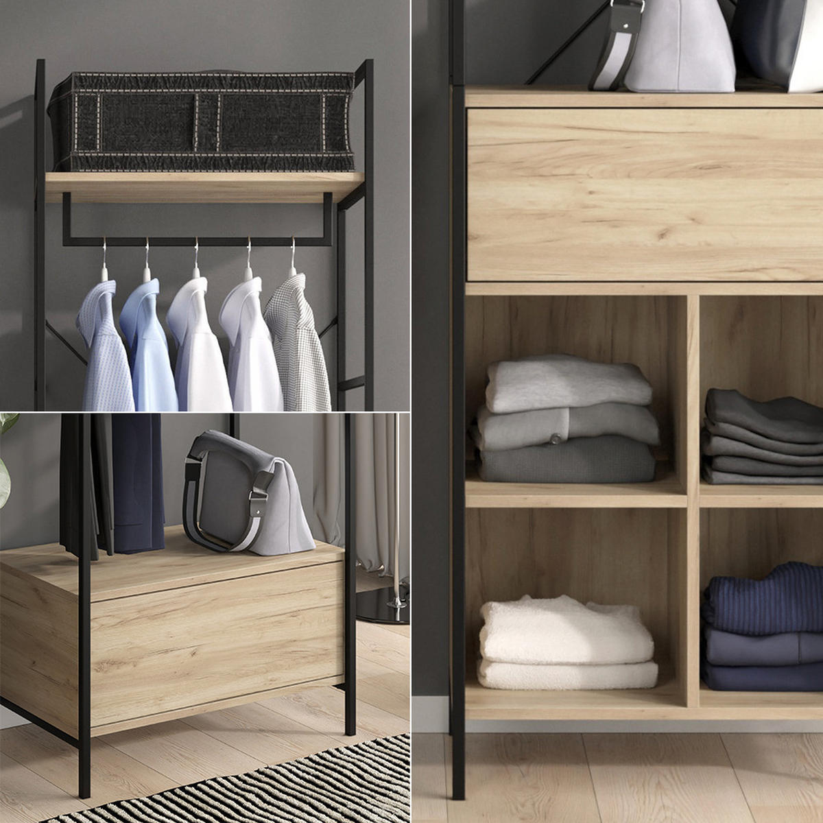 ŠATNÍ SET Enya Dřevo - přírodní/černá, kompozitní dřevo (60/180/40cm) - Vicco