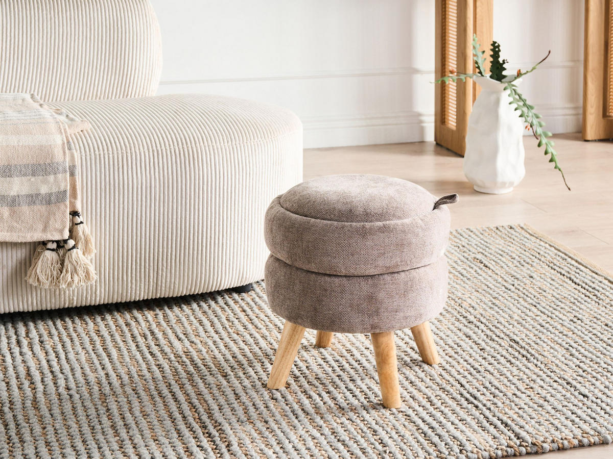 POUF mit Stauraum Chenillegewebe Taupe Hawley - Taupe, Textil (40/41/40cm) - Beliani