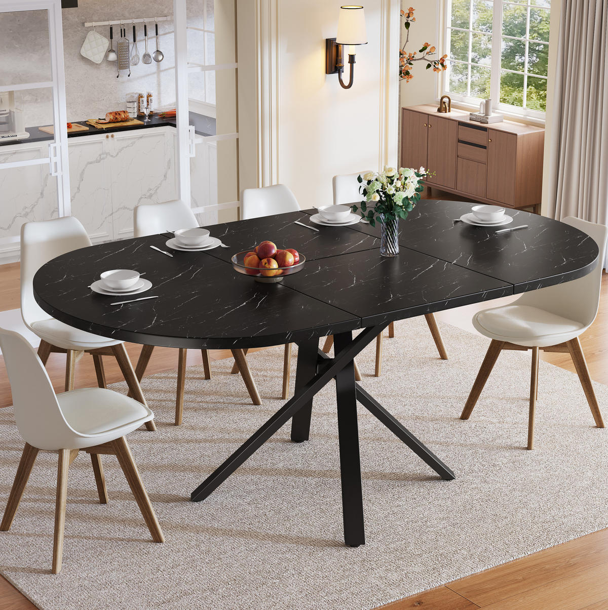 ESSTISCH 100/140/75,5 cm Schwarz aus MDF und Metall mit Ausziehfunktion - Schwarz, Holzwerkstoff (100/140/75.5cm) - OKMYHOME