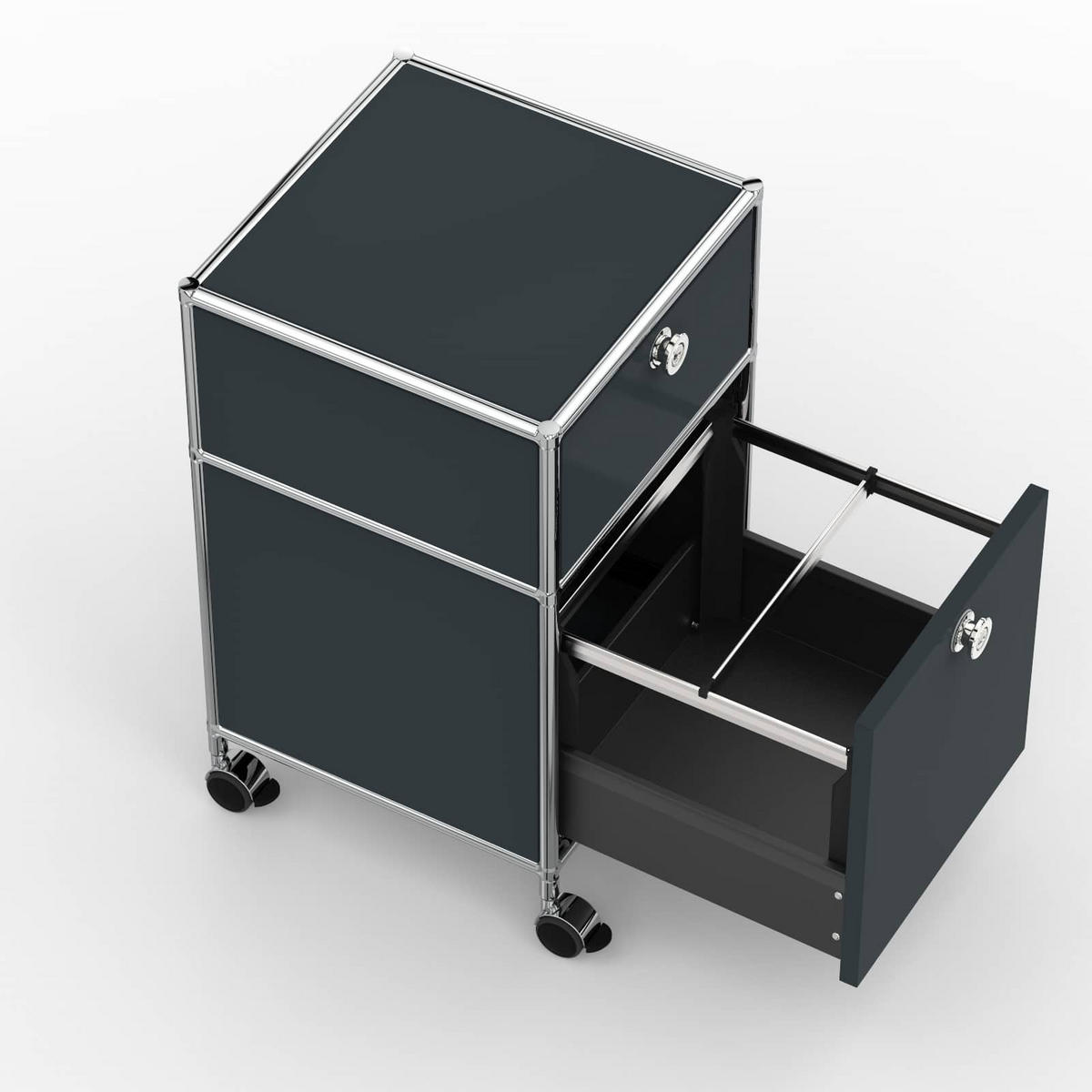 BÜRO-ROLLCONTAINER, Metall, 40 cm, 1 Schublade + 1 Hängeregistratur, Anthrazitgrau - Chromfarben/Silberfarben, Metall (40/68.2/39.7cm) - Versee