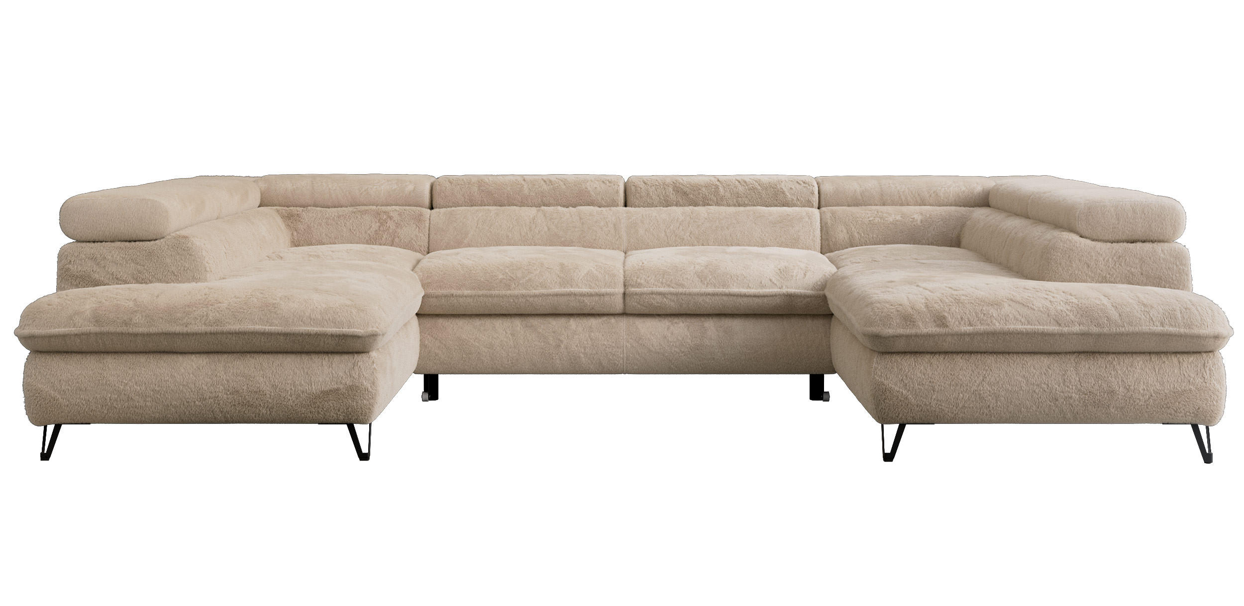 WOHNLANDSCHAFT PEDRO U Plüsch Beige - Beige/Schwarz, Textil/Metall (346/76/208cm) - MKS