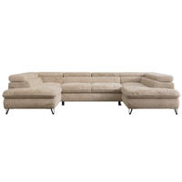 WOHNLANDSCHAFT PEDRO U Plüsch Beige - Beige/Schwarz, Textil/Metall (346/76/208cm) - MKS
