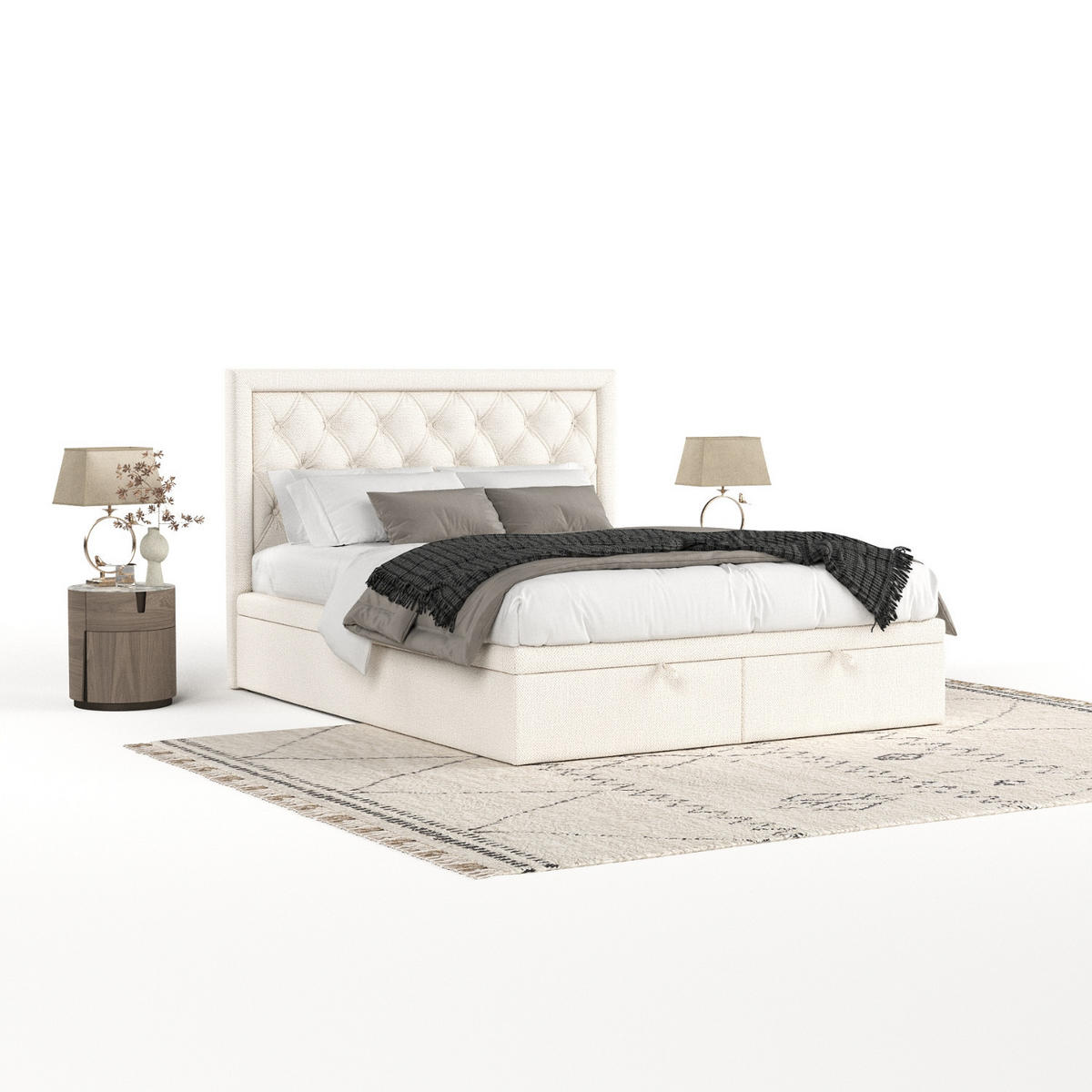 POLSTERBETT Nicobar mit Stauraum 180/200 cm Creme im Alta Stoff - Creme/Schwarz, Holz/Holzwerkstoff (180/200cm) - AltaBeds