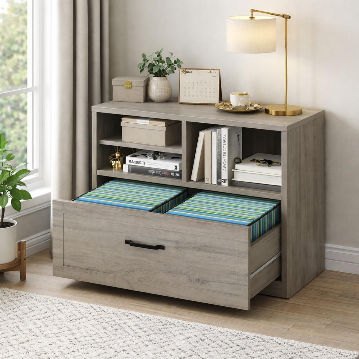 STAURAUMSCHRANK mit Schublade & Offenen Fächern INDUSTRIAL 83.8 x 40.0 x 72.5 cm - Grau, Holzwerkstoff/Metall (83.8/72.5/40cm) - Quality Elegance