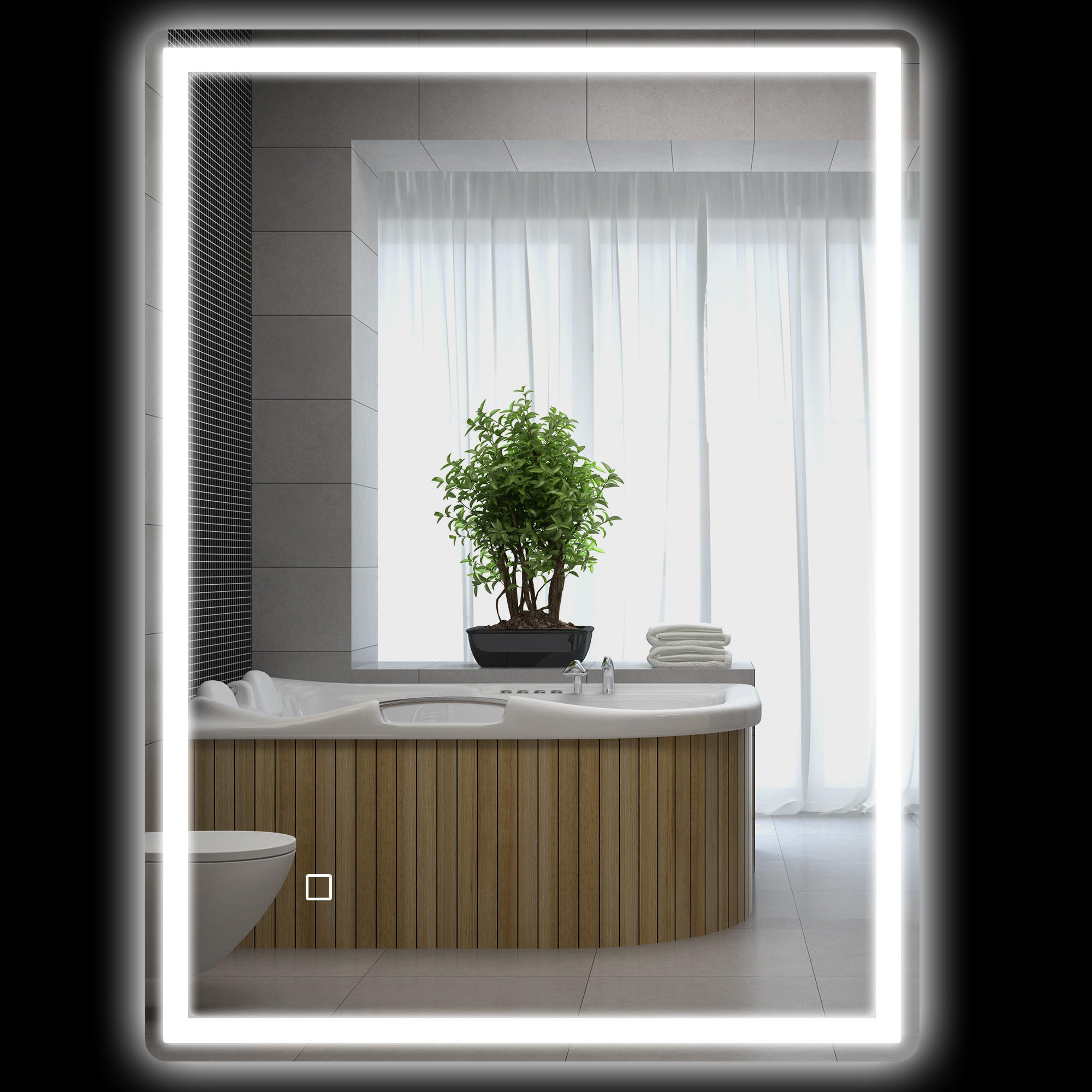 BADSPIEGEL, mit Touchschalter, Memory-Funktion, beschlagfrei, Wasserdicht - Silberfarben, Glas (60/4/80cm) - HOMCOM