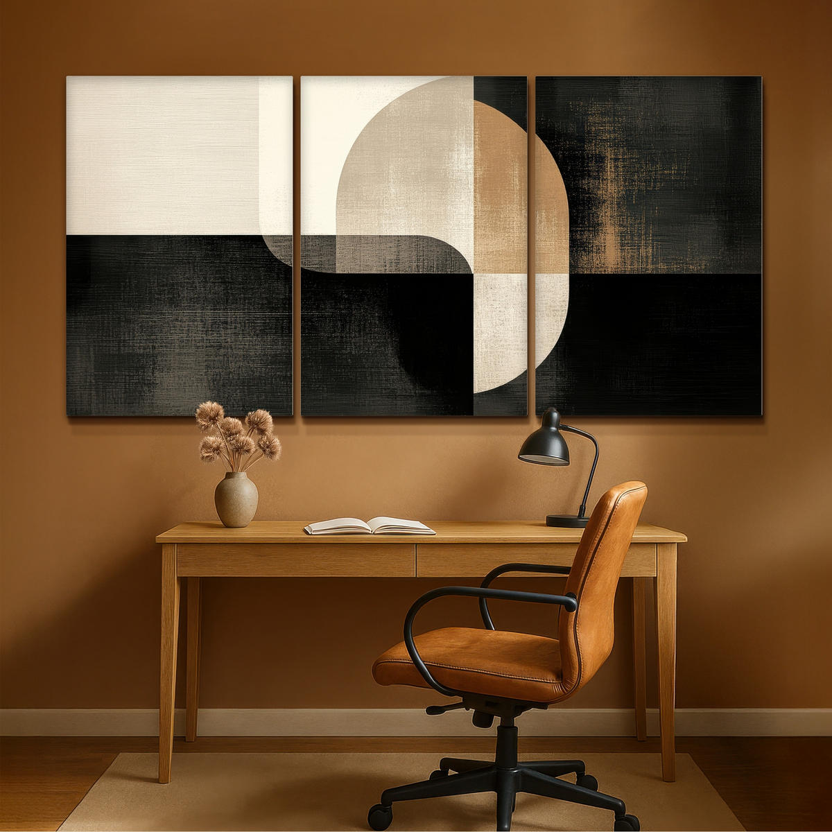 LEINWANDBILD 3er Set Formen - Abstrakt - Gold 240x120 cm - Schwarz, Textil (240/120cm) - MuchoWow