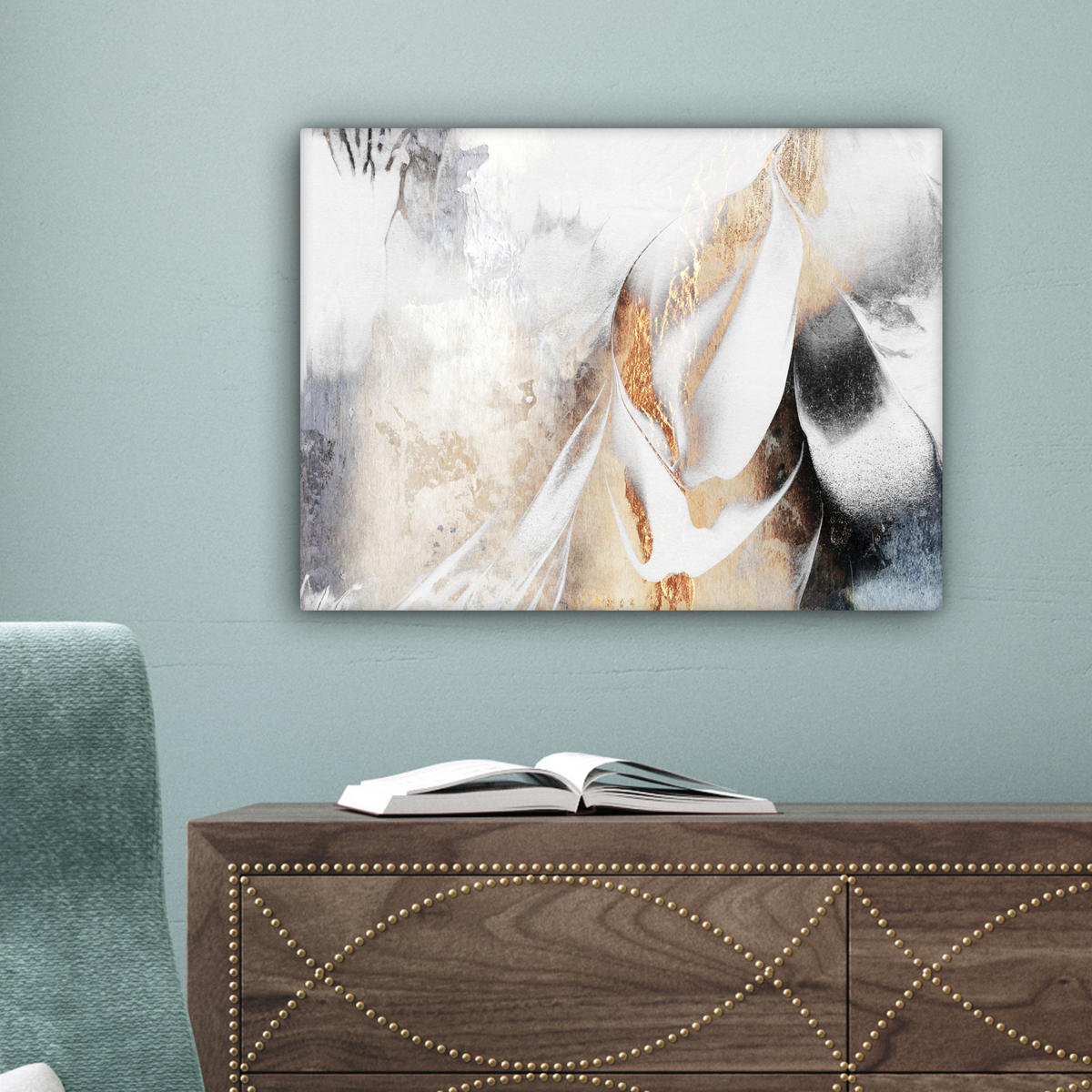 LEINWANDBILD Luxus - Abstrakt - Gold - Weiß 40x30 cm - Goldfarben, Textil (40/30cm) - MuchoWow