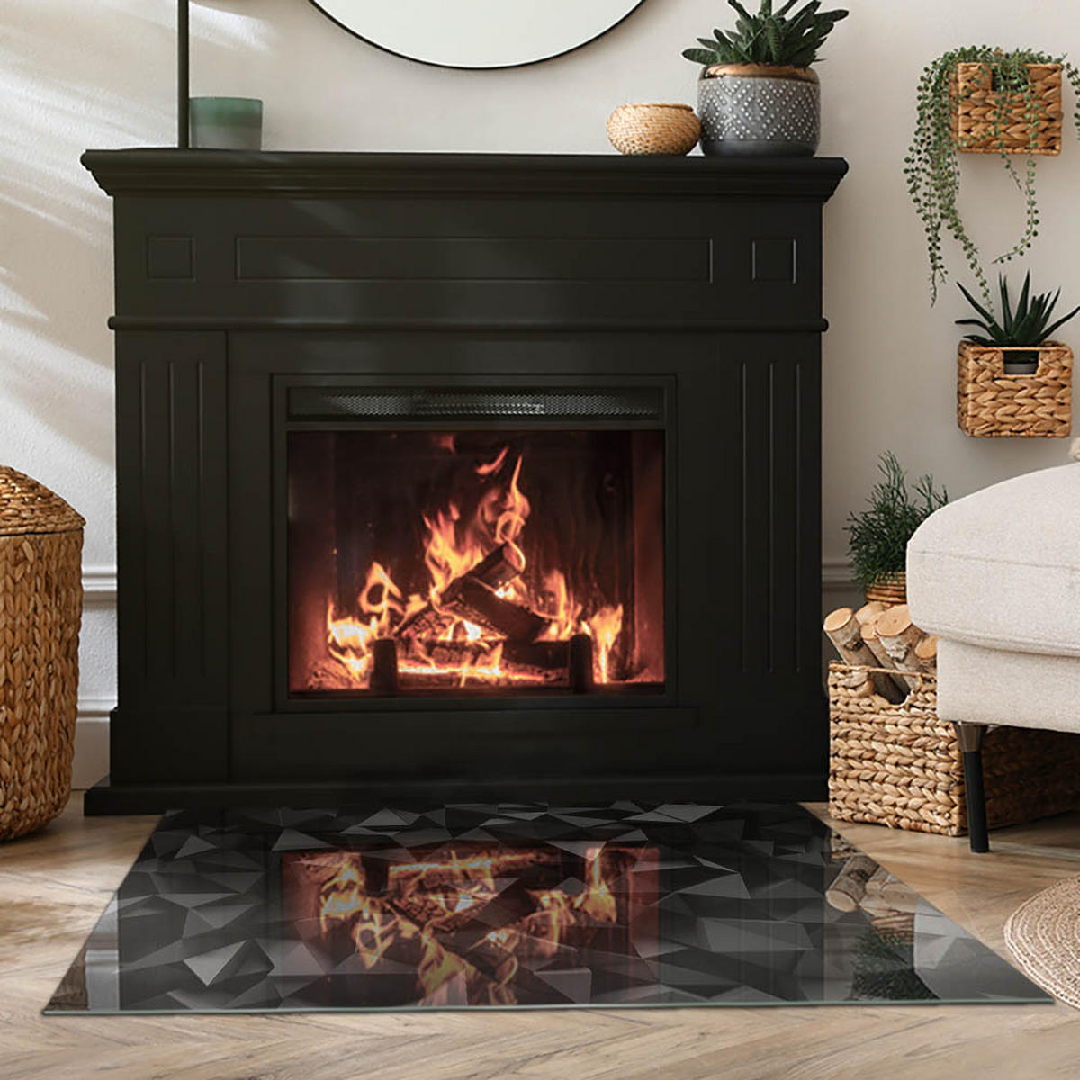 GLASPLATTE für Kamin 100x70 cm Schwarz - Schwarz, Glas (100/70/0.4cm) - ArtPrintCave