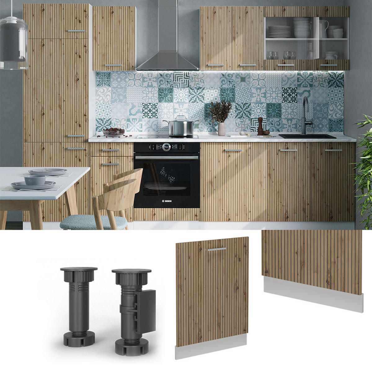 GESCHIRRSPÜLBLENDE R-Line Artisan-Eiche 60 cm ohne Arbeitsplatte - Weiß/Eiche Artisan, Holzwerkstoff (60/81.8/1.6cm) - Vicco