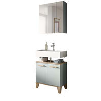 BADMÖBEL-SETGRÜN, Eiche 2-teilig 60 x 190 cm, Badkombination skandinavisches Design - Eichefarben/Grün, Glas/Holzwerkstoff (60/190/34cm) - Inn.Furn