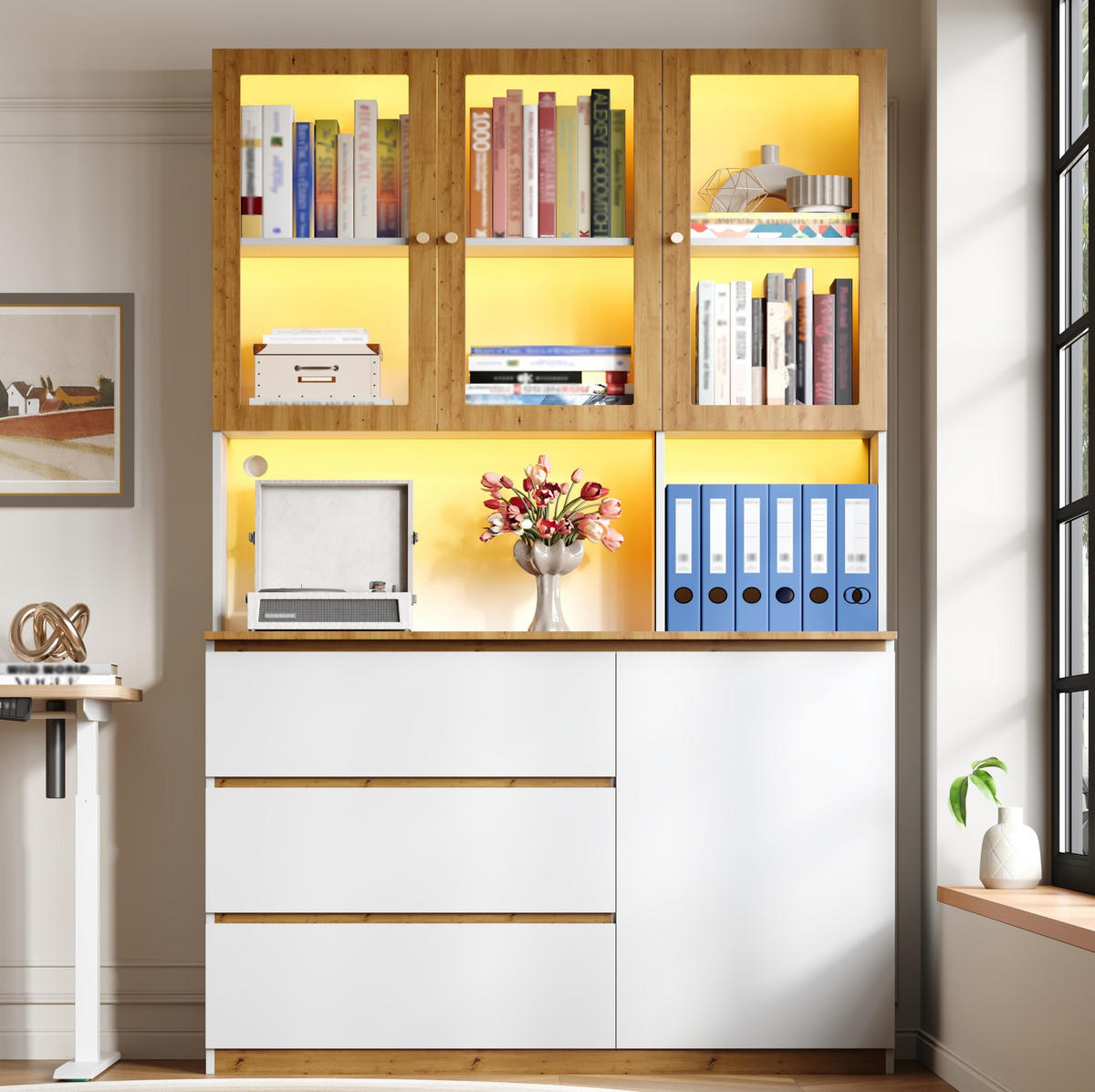 VITRINE aus MDF 120x200cm in Weiß mit LED-Beleuchtung - Weiß, Holzwerkstoff (120/200/24.5cm) - Modfu
