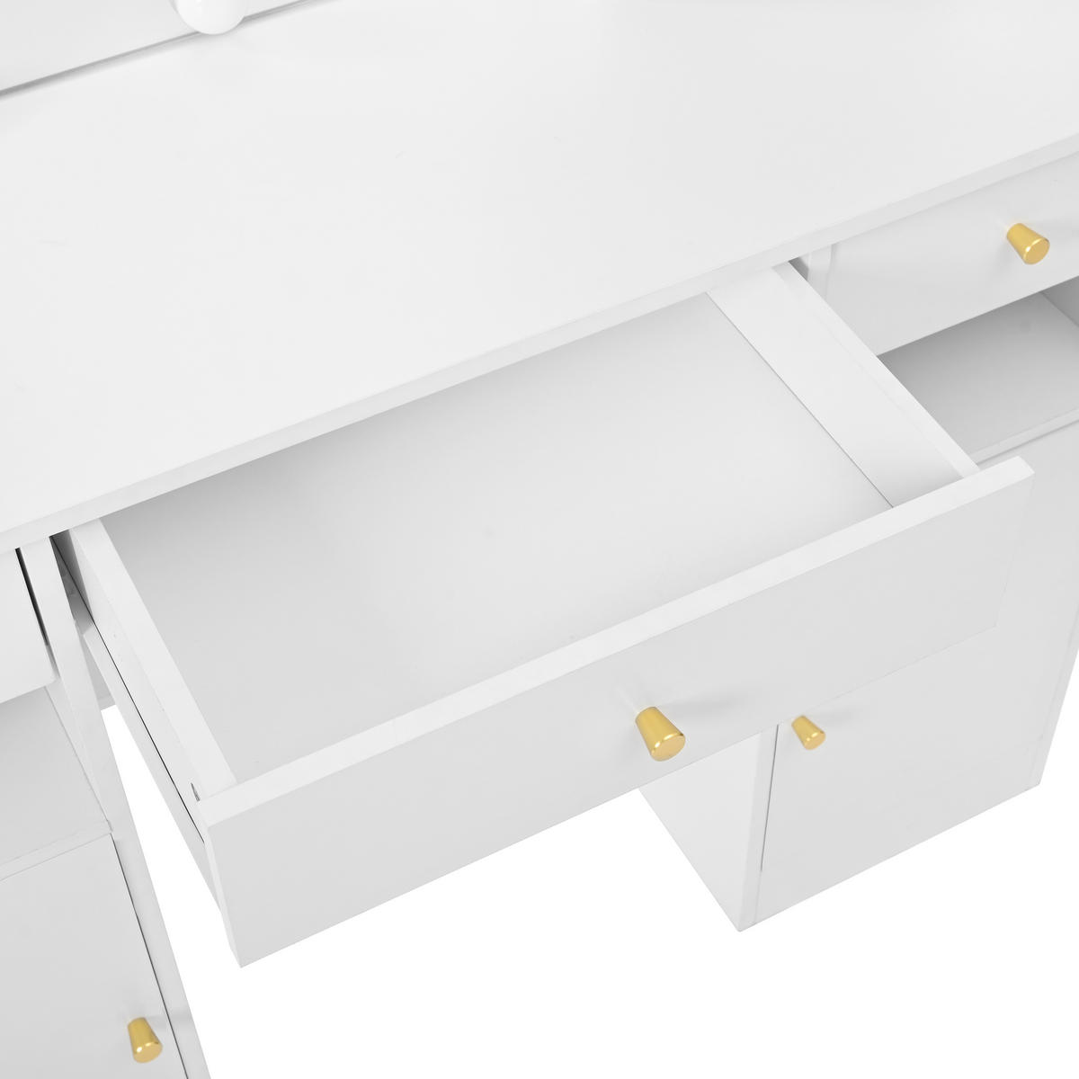 SCHMINKTISCH in Weiß mit Hollywood-LED & Spiegel - Weiß, Holzwerkstoff (110/151/40cm) - Urban Meuble