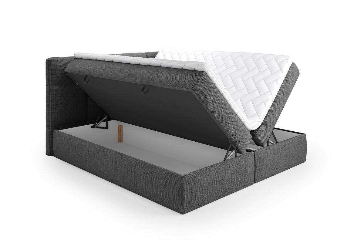 BOXSPRINGBETT Ruhe 180x200 – in anthrazitgrau, Kaltschaum-Topper, großem Bettkasten - Anthrazit, Textil (180/200cm)