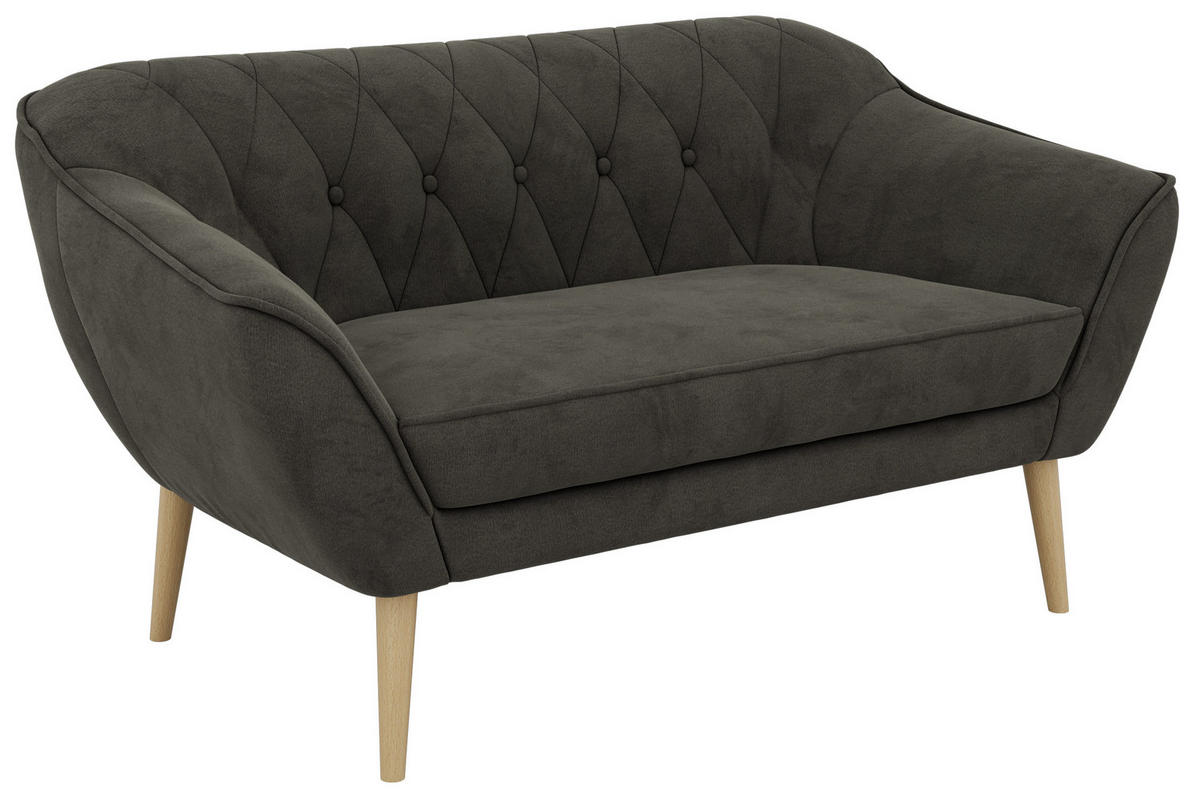 2-SITZER-SOFA PIRS - Dunkelgrau Velvet - Holzbeine - Dunkelgrau/Buchefarben, Holzwerkstoff/Textil (140/75/74cm) - MKS