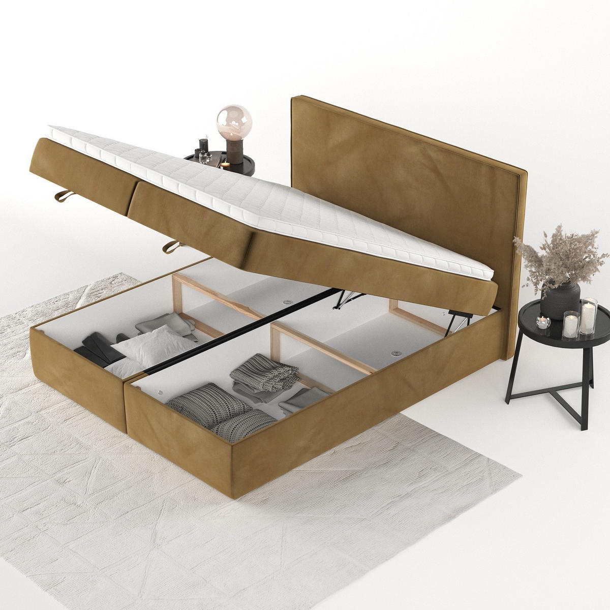 BOXBETT Velma 140/200 cm Honiggelb im Kronos Stoff - Schwarz/Honig, Holz/Holzwerkstoff (140/200cm) - AltaBeds