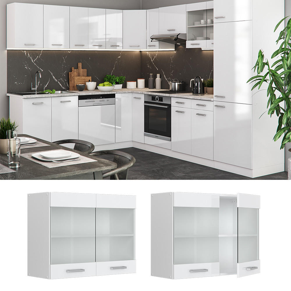 KÜCHENGLASSCHRANK R-Line Weiß Hochglanz 80 cm - Weiß Hochglanz/Weiß, Holzwerkstoff (80/60/31cm) - Vicco