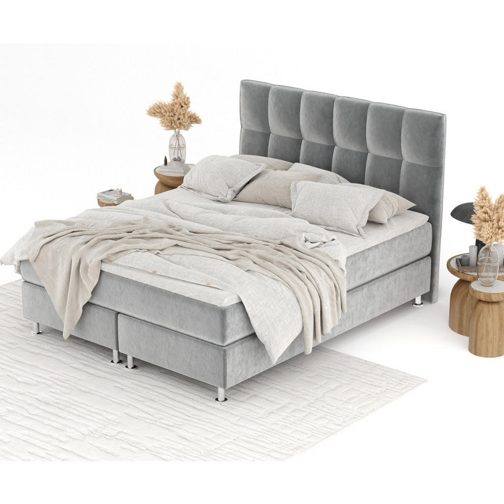 Thumbnail - Maison de Reve Boxspringbett, Grau, Textil, Buche, Kiefer, H3, Höhe ca. 21 cm, 180x200 cm, Oeko-Tex® Standard 100, FSC 1...