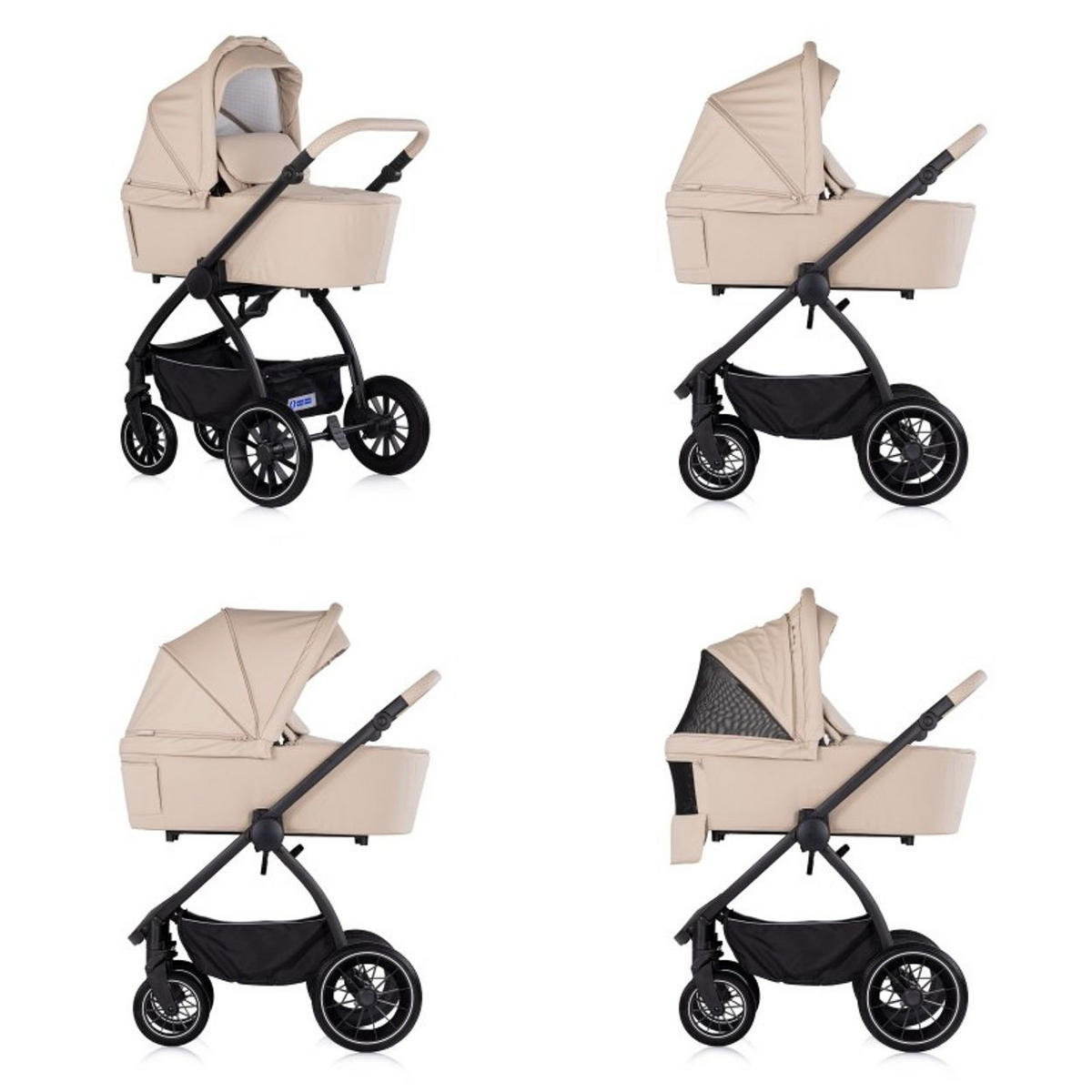 KOMBIKINDERWAGEN Prestige 3 in 1 hellbraun Babywanne Rucksack i-Size Babyschale - Beige, Metall (85/59/123cm) - Chipolino