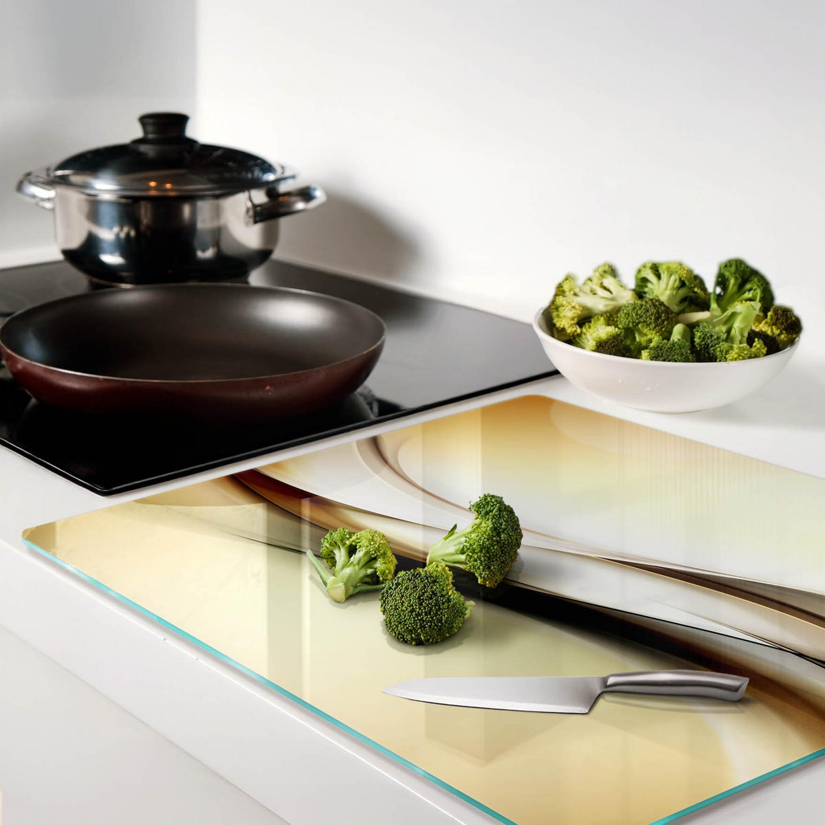 GLASPLATTE 60x52 cm Abstrakt - Goldfarben, Glas (60/0.4/52cm) - TULUP