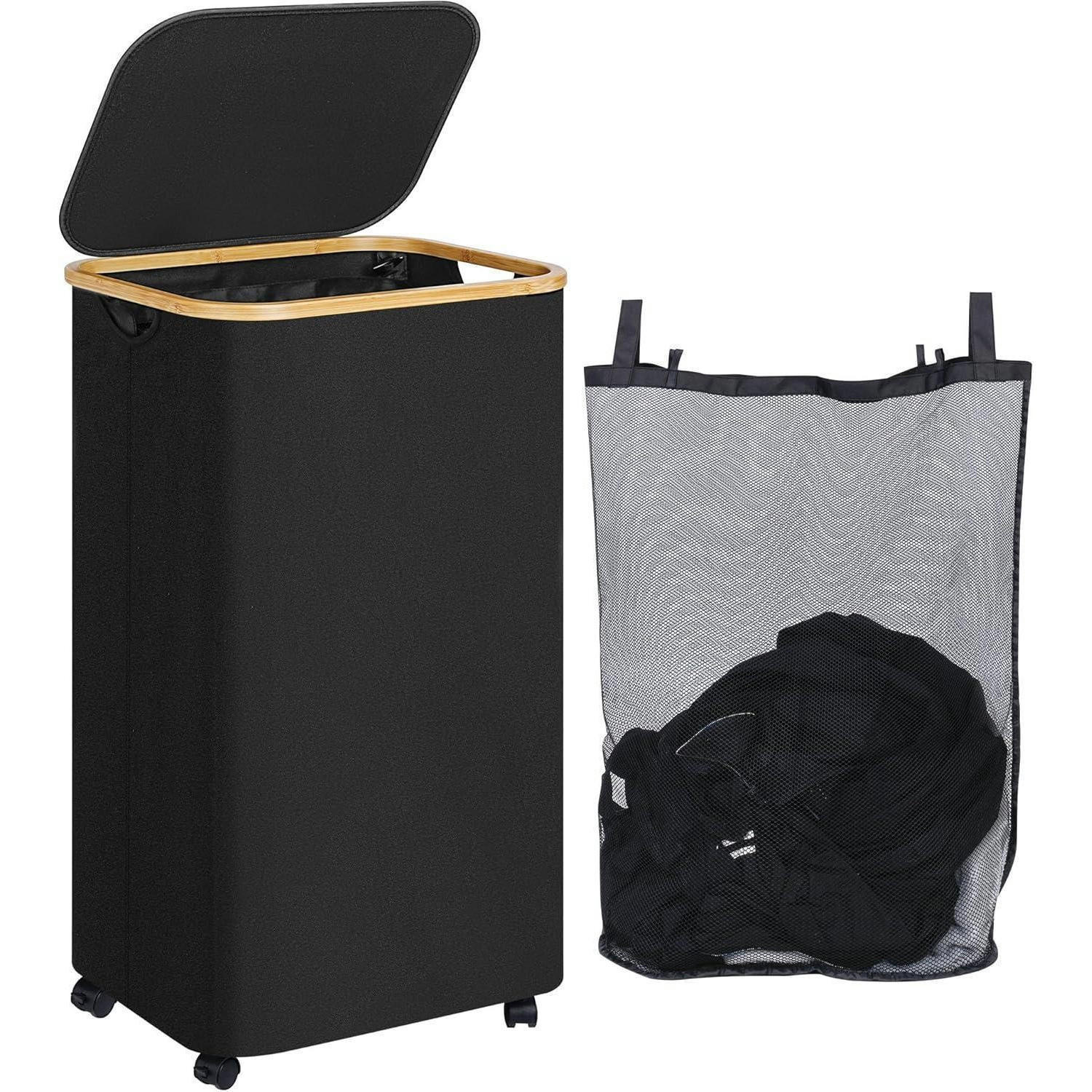 WÄSCHEKORB mit Rollen 110L Schwarz - Schwarz, Textil (33/79/43.9cm)