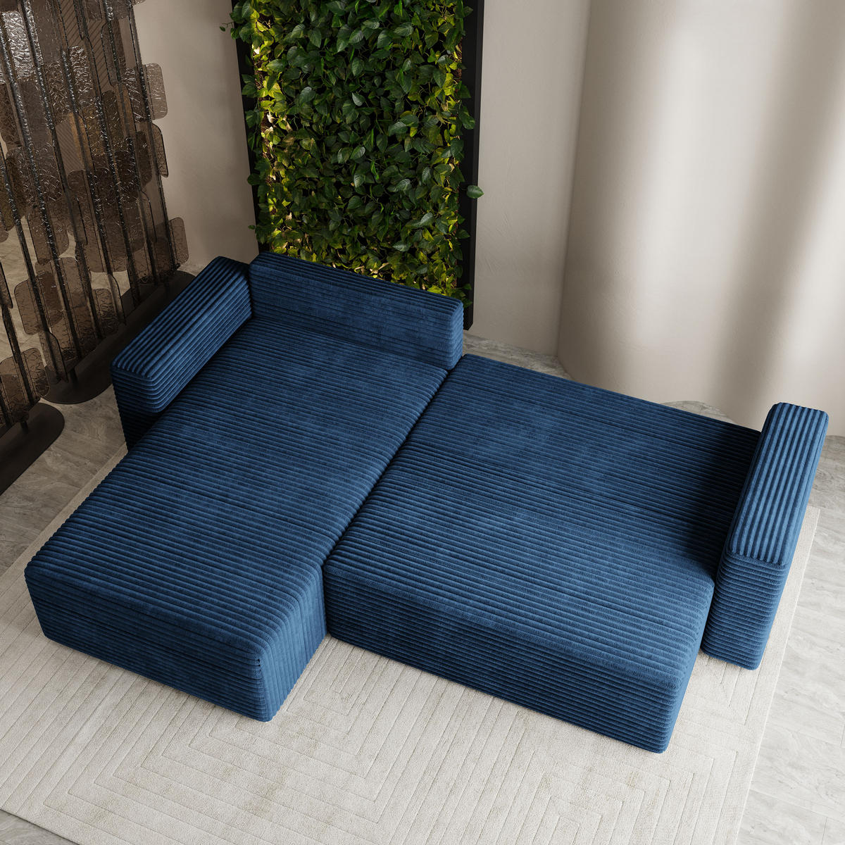 ECKSOFA CALTI T Blau Kordstoff mit Schlaffunktion - Blau, Holzwerkstoff/Textil (283/183cm) - MASSENO