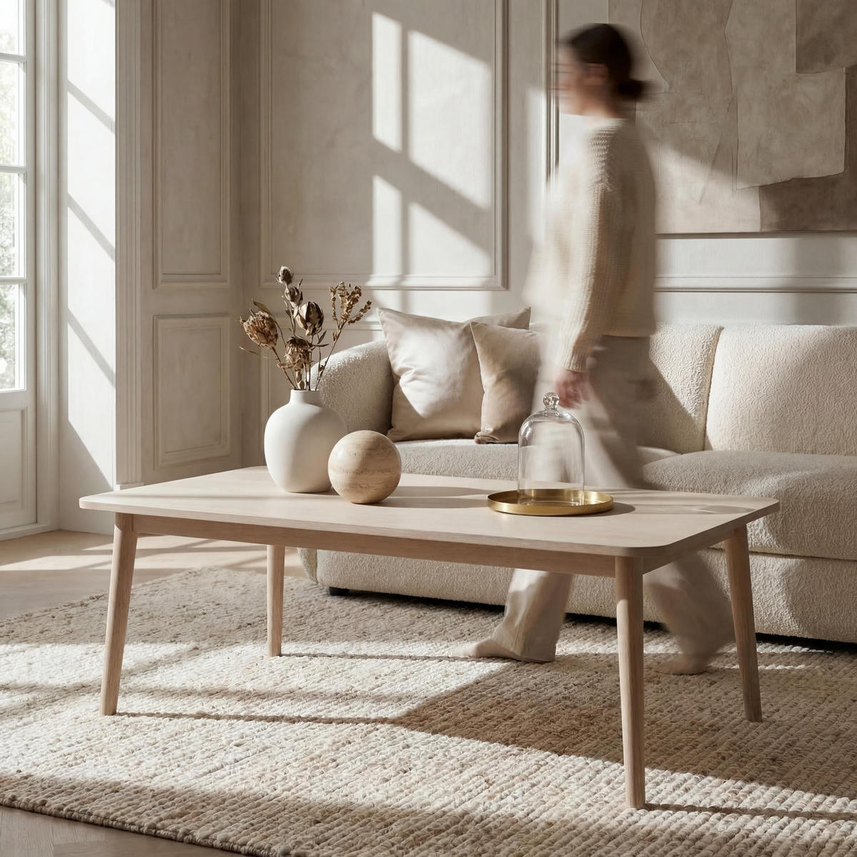 COUCHTISCH rechteckig Eiche massiv 70/125/52 cm - Beige, Holz/Holzwerkstoff (70/125/52cm) - Furnhouse