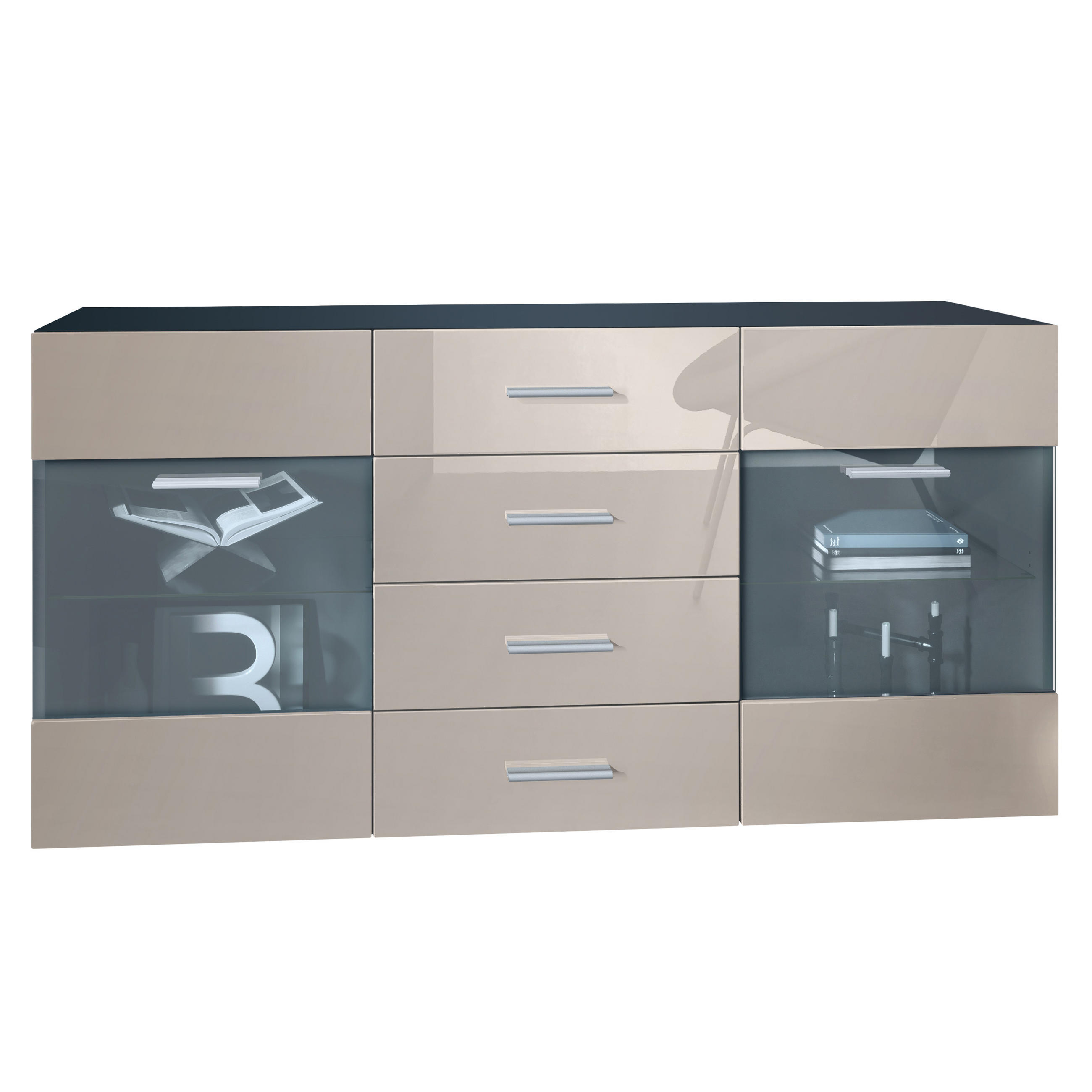 SIDEBOARD Carlos Sandgrau Hochglanz - Sandfarben, Holzwerkstoff (139/72/35cm) - Vladon