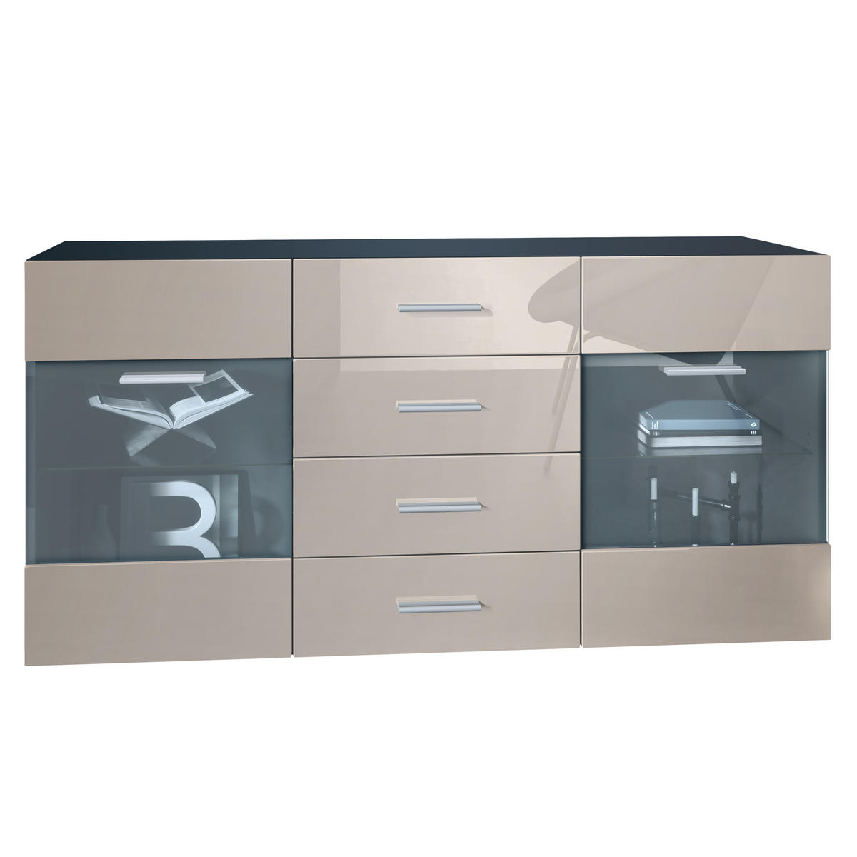 SIDEBOARD Carlos Sandgrau Hochglanz - Sandfarben, Holzwerkstoff (139/72/35cm) - Vladon