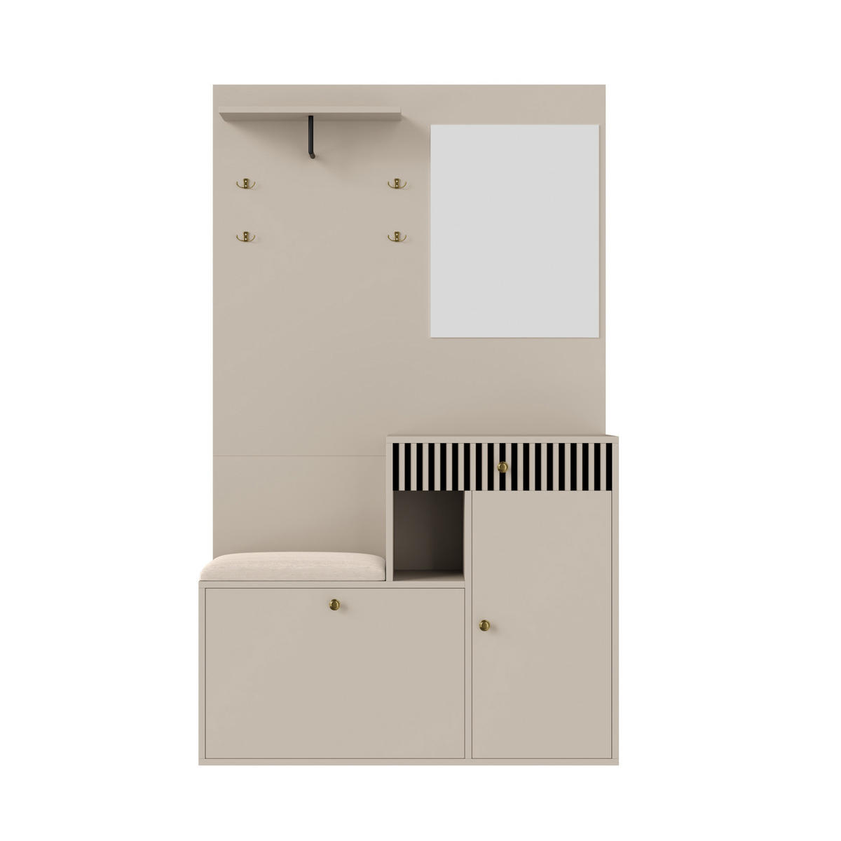 GARDEROBE 110/185,5/37 cm aus MDF mit Spiegel und Sitzfläche - Beige, Holzwerkstoff (37/185.5/110cm) - OKMYHOME