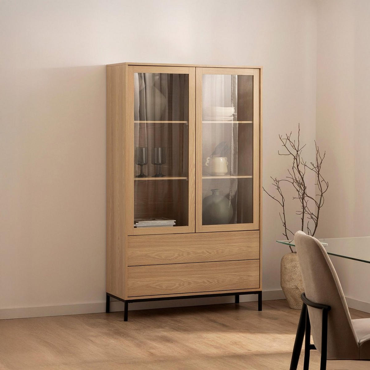 VITRINENSCHRANK DOPPELTER Remi Natürlich 100 cm x 170 cm - Naturfarben, Holzwerkstoff (100/170/40cm) - Klast Home