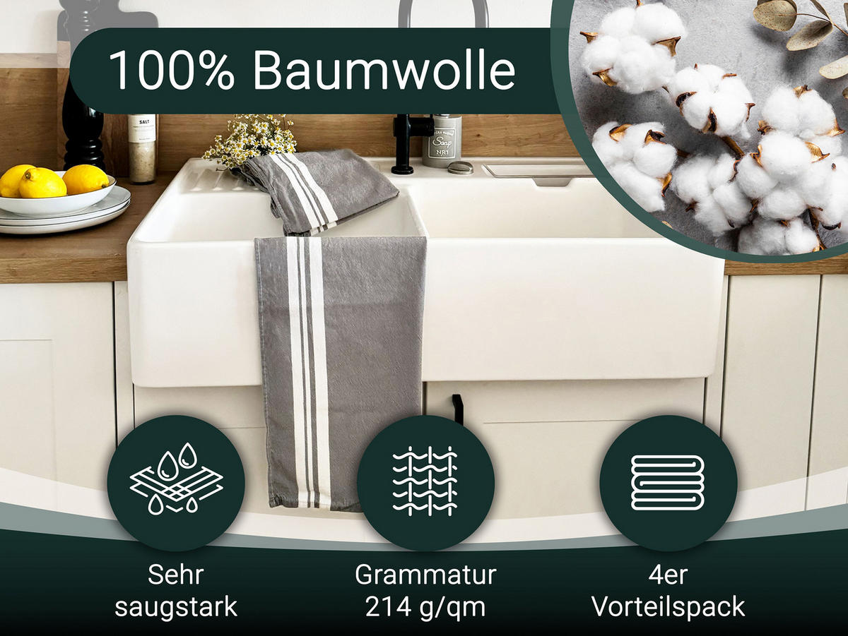 GESCHIRRTÜCHER, 5er-Set, 50x70 cm, 100% Baumwolle, Grau - Grau, Textil (50/70cm) - Zollner