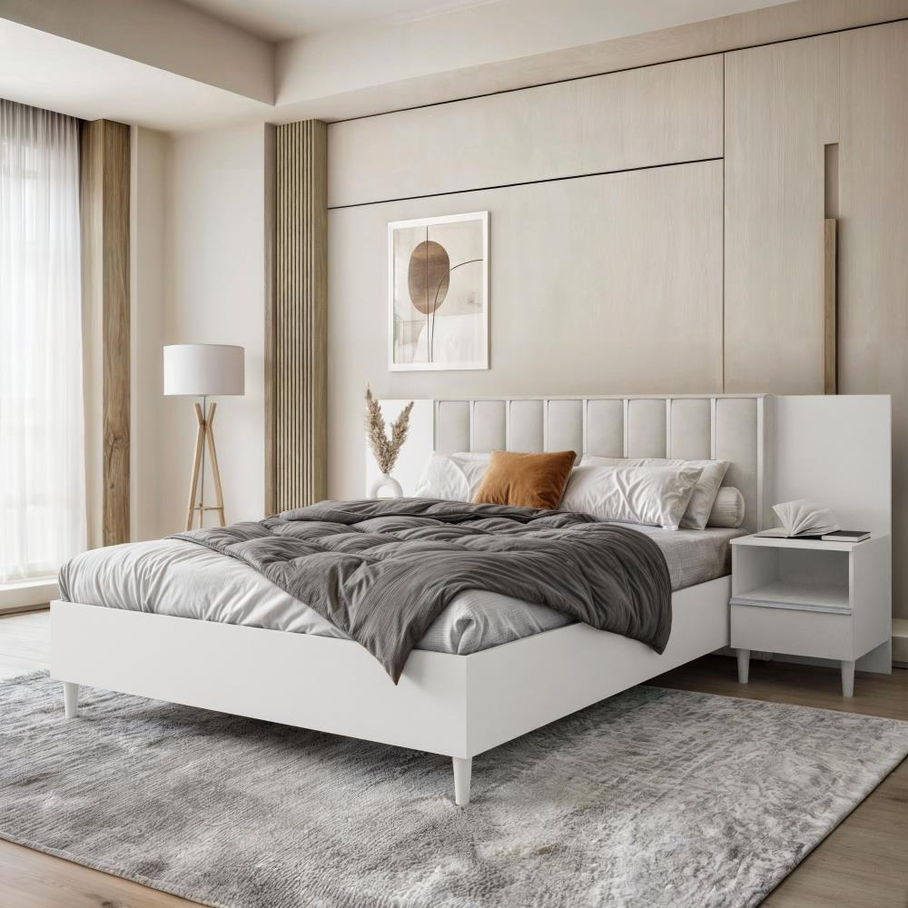 POLSTERBETT Stella 166/211/108 mit 2 Nachttischen beige - Beige/Weiß, Holzwerkstoff/Textil (160/200cm) - Beautysofa