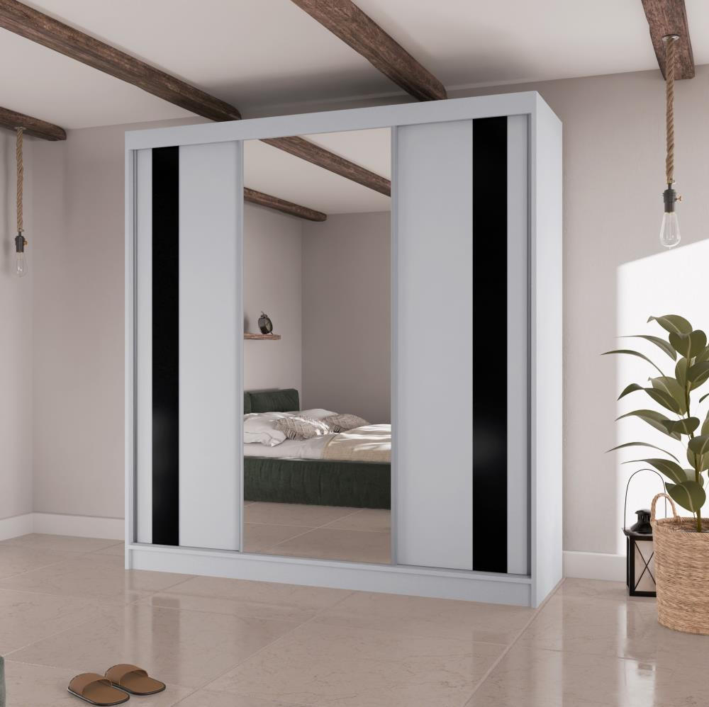 SCHWEBETÜRENSCHRANK Como II 200/61/215 weiß+schwarz - Schwarz/Weiß, Holzwerkstoff (200/215/61cm) - Beautysofa