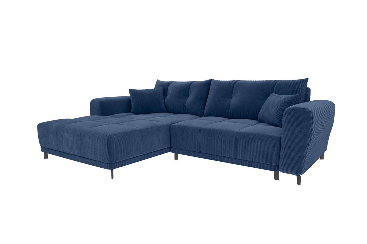 ECKSOFA Massimo Cordstoff Blau inkl. Schlaffunktion Links - Blau/Schwarz, Textil/Metall (246/177cm) - 99rooms