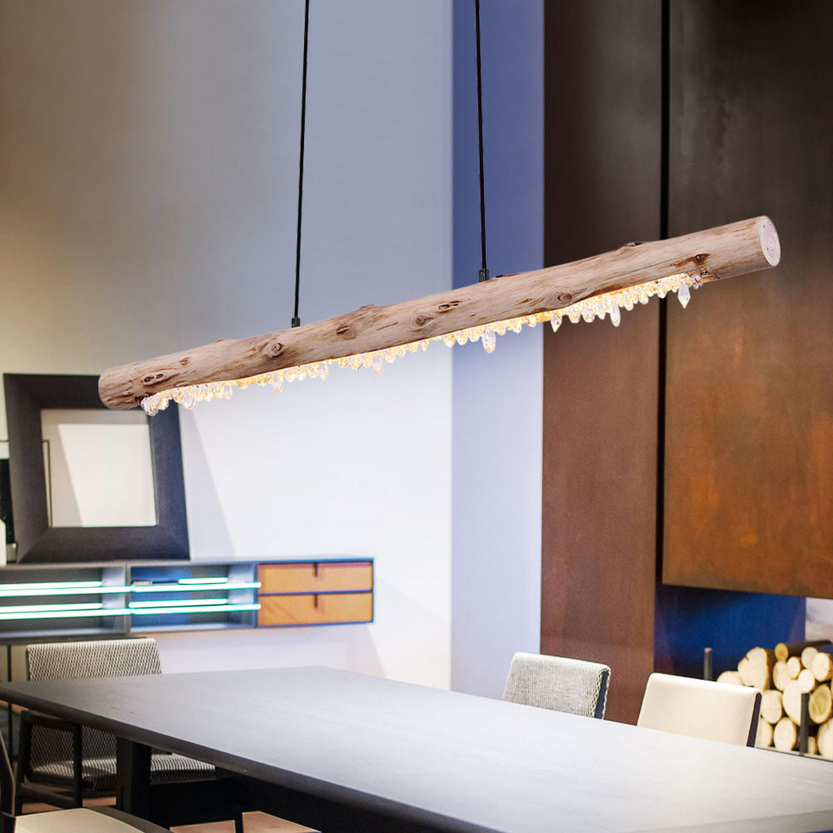 LED HÄNGELEUCHTE Holz Natur Schwarz - Schwarz, Holz (100/8/150cm) - Globo Lighting