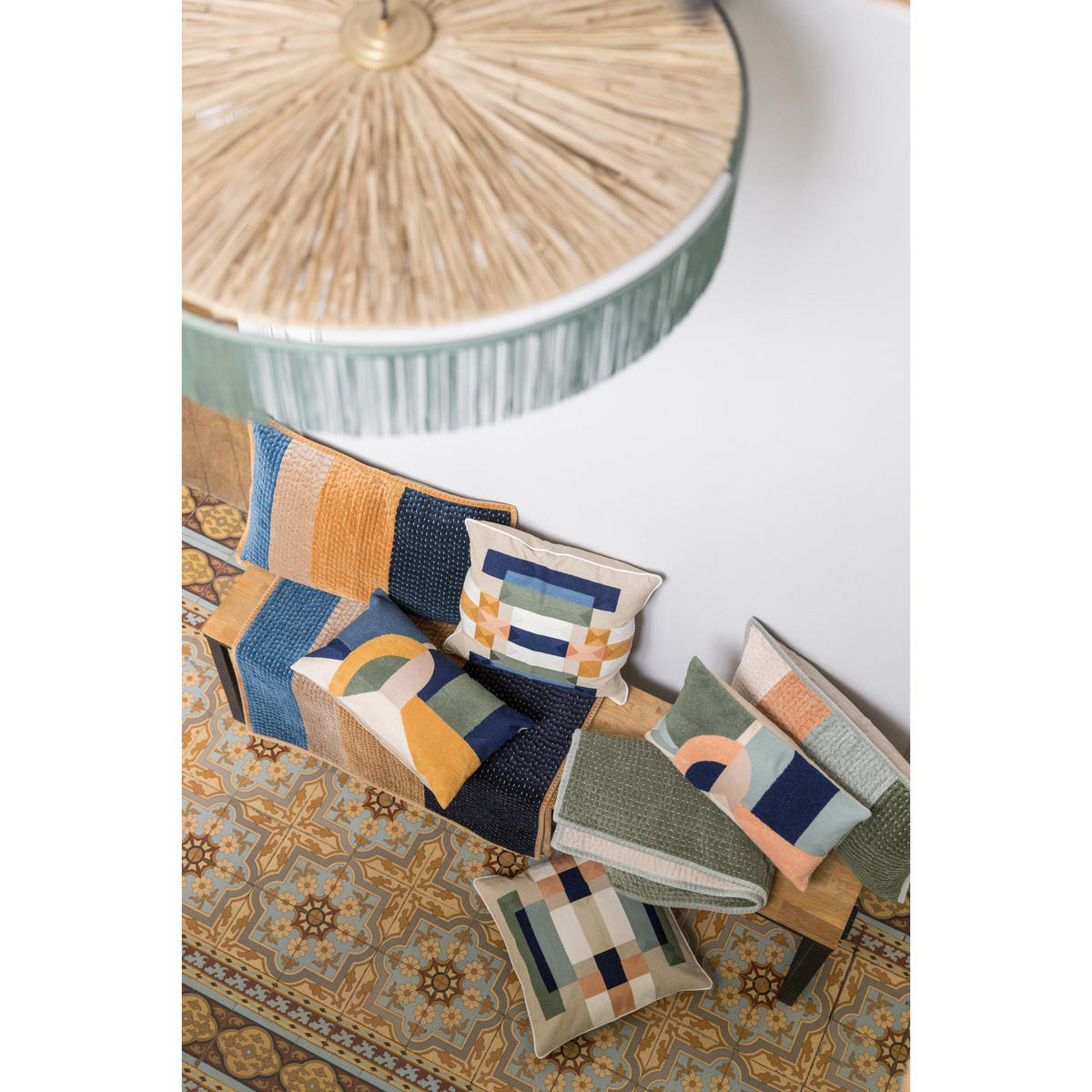 KISSEN Elise Patchs kobalt 40 x 65 cm - Gelb/Dunkelblau, Textil (40/65cm) - Vivaraise