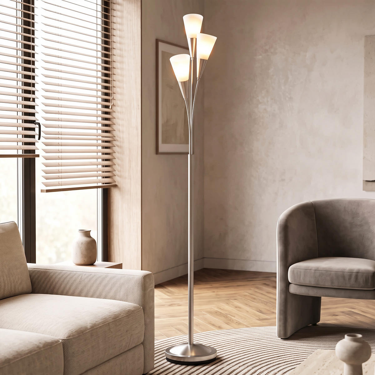 STEHLAMPE Glas Silber - Silberfarben, Glas (26/26/166cm) - HOMCOM