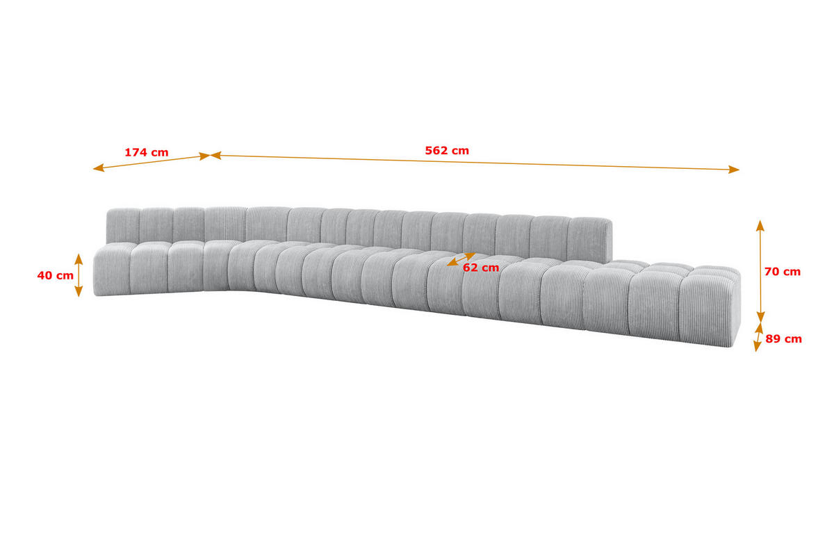 ECKSOFA modulares Sofa Brilo-L3 - 562x174x70 cm Grau - Grau, Holzwerkstoff/Textil (562/174cm) - ALTDECOR