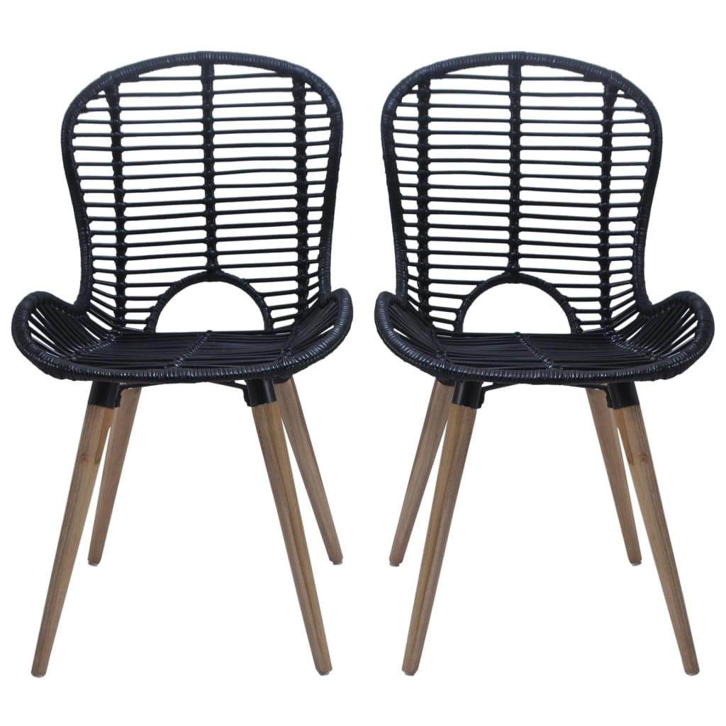 ESSZIMMERSTÜHLE 4 Stk. Schwarz Natur Rattan 48*64*85cm - Schwarz, Holz (48/85/64cm) - ZMH