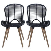 ESSZIMMERSTÜHLE 4 Stk. Schwarz Natur Rattan 48*64*85cm - Schwarz, Holz (48/85/64cm) - ZMH