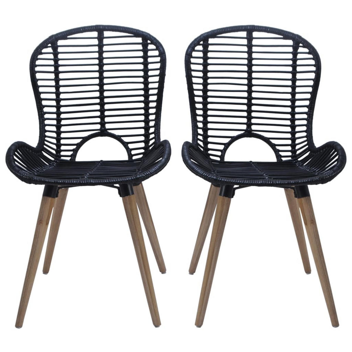 ESSZIMMERSTÜHLE 4 Stk. Schwarz Natur Rattan 48*64*85cm - Schwarz, Holz (48/85/64cm) - ZMH