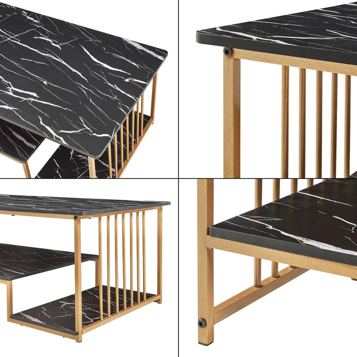 KONFERENČNÍ STOLEK Klibro 120/60/42 cm - černá/zlatá, kov/kompozitní dřevo (60/120/42cm) - [en.casa]