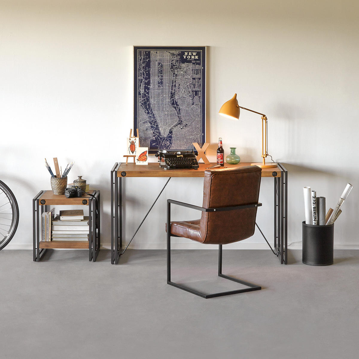 BEISTELLTISCH - Akazie massiv / Metall - Akaziefarben, Holz (50/50/50cm) - home24