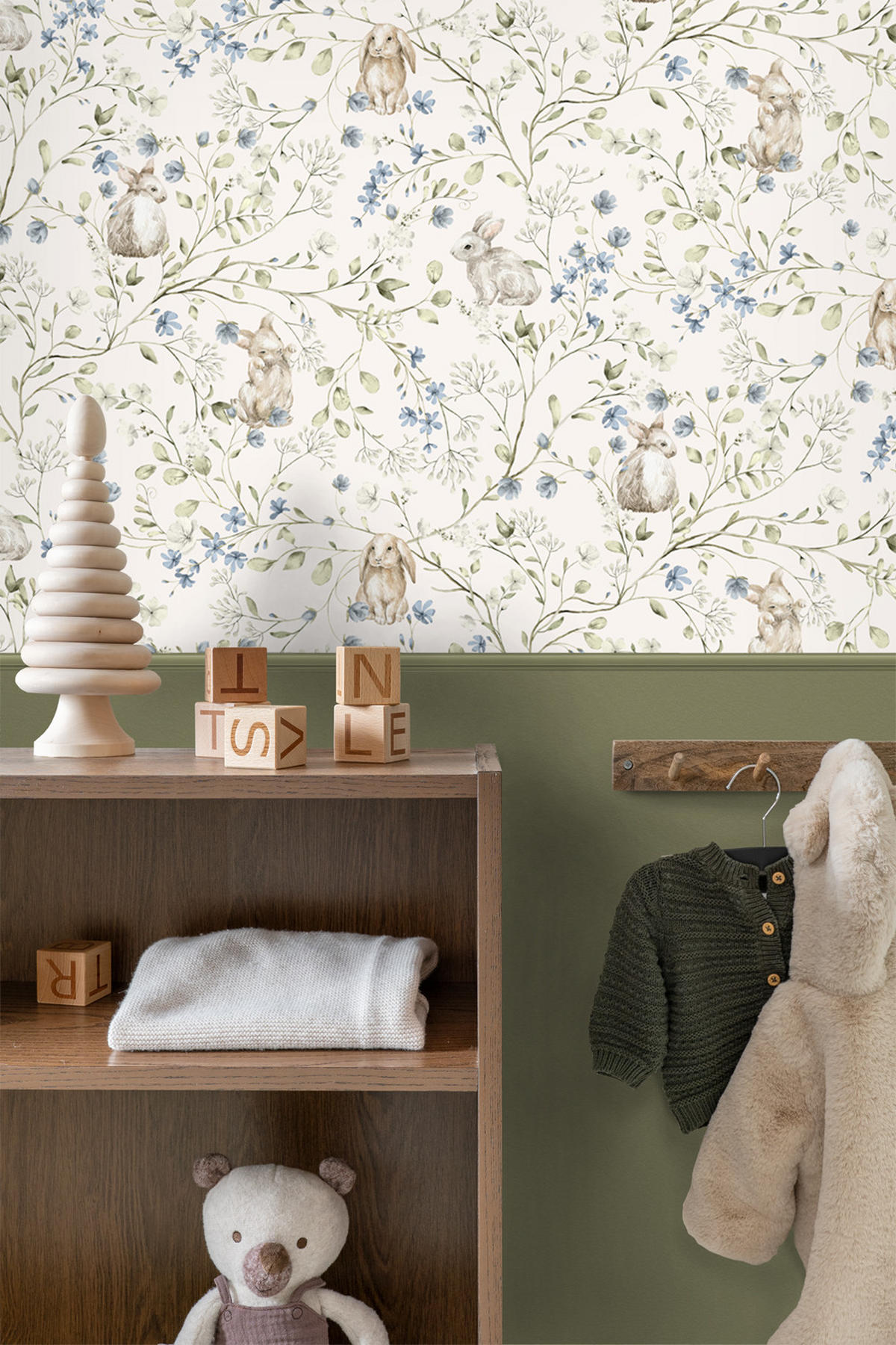 TAPETE Toile de Jouy Kaninchen 53 cm x 10.05 m - Weiß, Papier (53/0.1cm) - ESTAhome