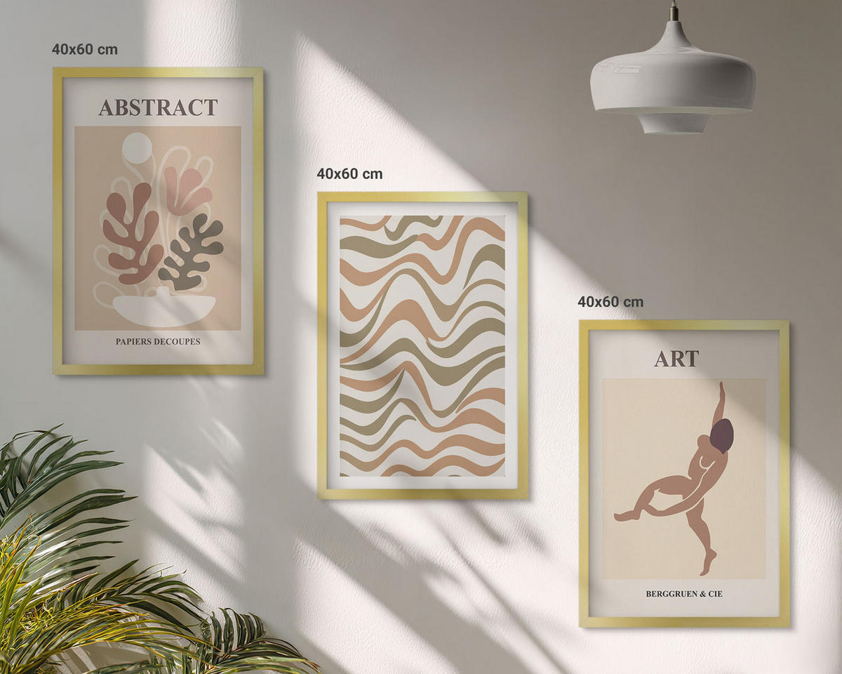 BILDER SET 3er Set - 40x60 cm Goldrahmen - Matisse Boho abstrakte Muster - Goldfarben, Kunststoff (40/60cm) - TULUP