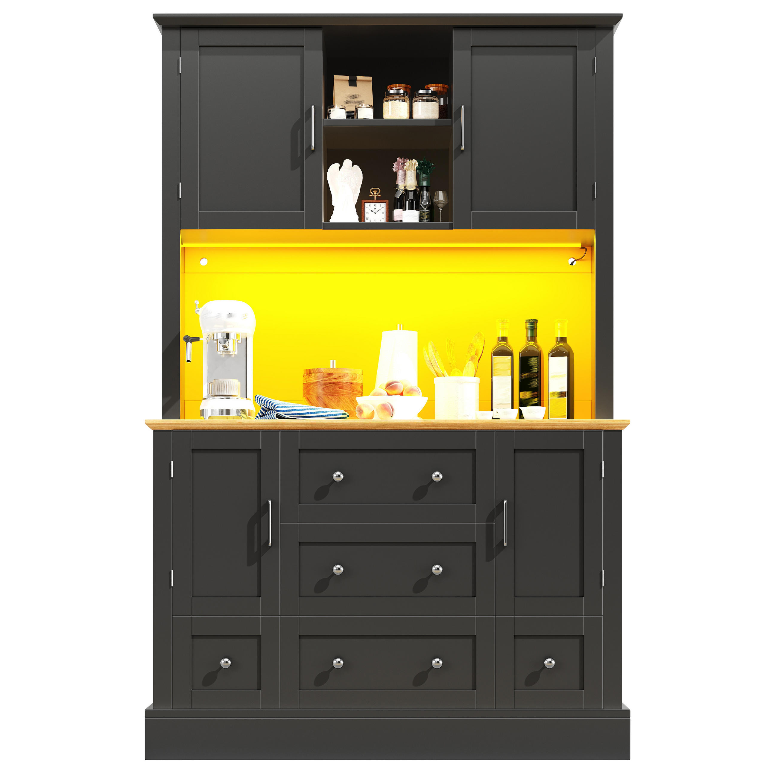 BUFFETSCHRANK Schwarz 115/40/180 cm - Schwarz, Holz (115/180/40cm) - PANGIVO
