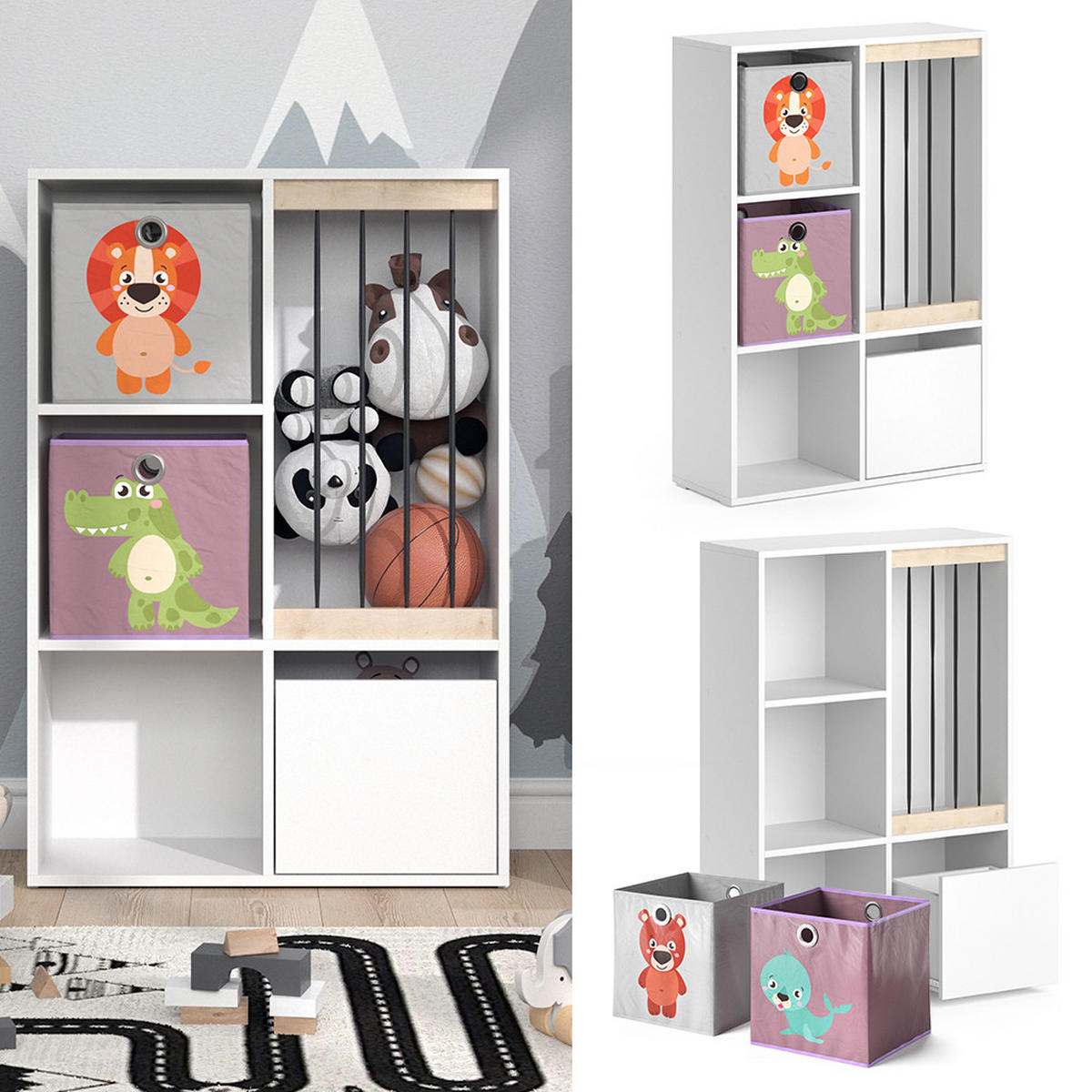 KINDERREGAL Luigi Weiß 72 x 107.8 cm mit 2 Faltboxen opt.3 - Weiß, Holzwerkstoff (29.2/107.8/72cm) - Vicco